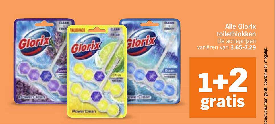Alle Glorix toiletblokken 1+2 gratis