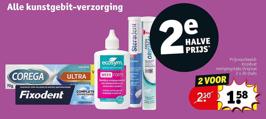 Alle kunstgebit-verzorging 2e halve prijs