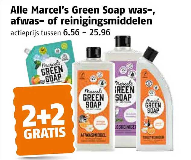 Alle Marcel's Green Soap was-, afwas- of reinigingsmiddelen 2+2 GRATIS