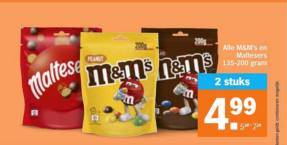 Alle M&M’s en Maltesers 135-200 gram 2 stuks