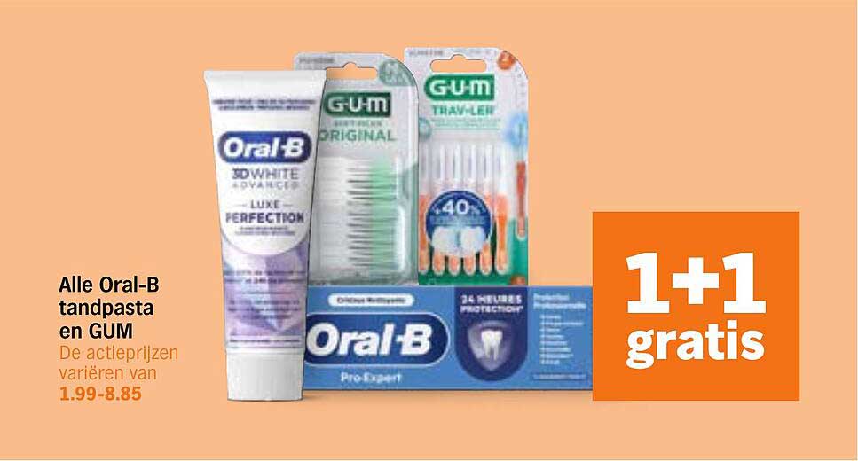 Alle Oral-B tandpasta en GUM 1+1 gratis