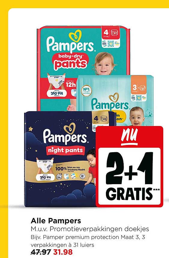 Alle Pampers M.u.v. Promotieverpakkingen doekjes 2+1 GRATIS***