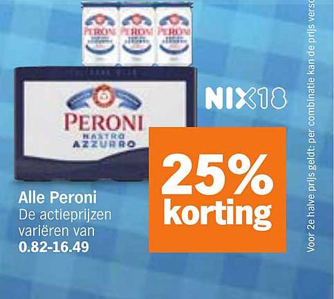 Alle Peroni 25% korting