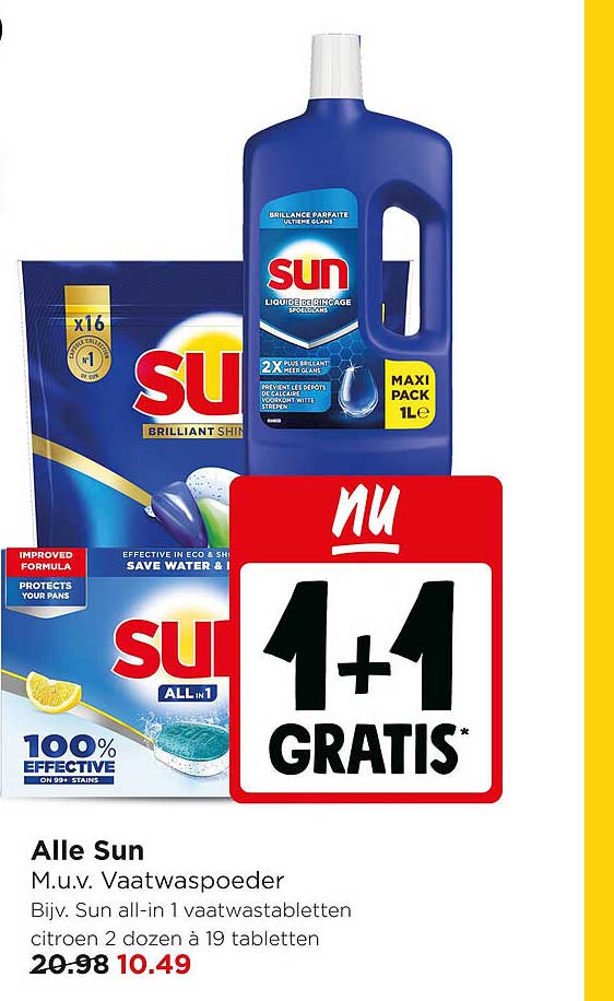 Alle Sun M.u.v. Vaatwaspoeder Bijv. Sun all-in 1 vaatwastabletten citroen 2 dozen à 19 tabletten 1+1 GRATIS