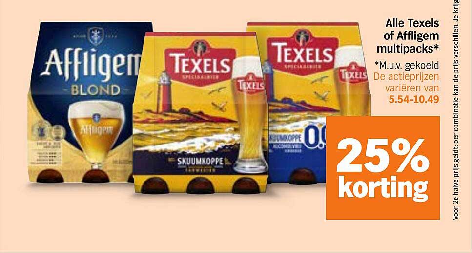 Alle Texels of Affligem multipacks* 25% korting