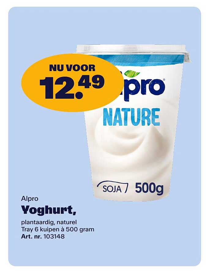 Alpro Yoghurt, plantaardig, naturel Tray 6 kuipen à 500 gram Art. nr. 103148