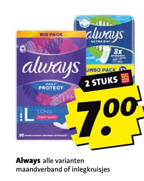 Always alle varianten maandverband of inlegkruisjes 2 stuks