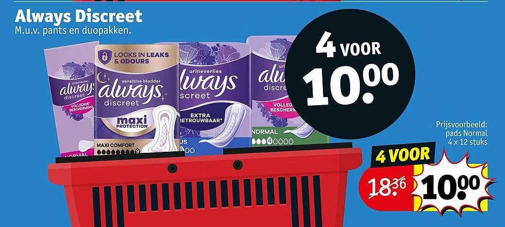 Always Discreet M.u.v. pants en duopakken. 4 voor