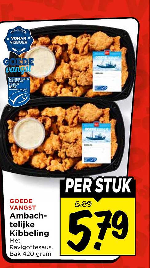 Ambachtelijke Kibbeling Met Ravigottesaus. Bak 420 gram PER STUK