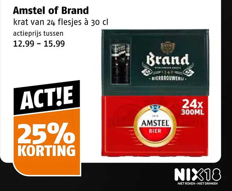 Amstel of Brand krat van 24 flesjes à 30 cl 25% KORTING