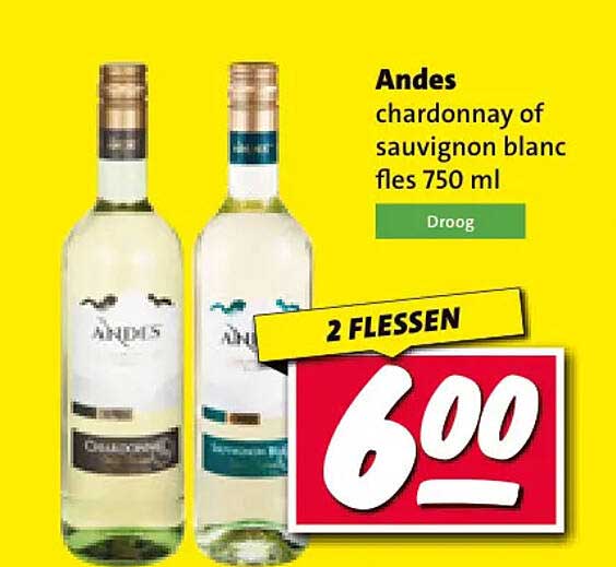 Andes chardonnay of sauvignon blanc fles 750 ml 2 flessen