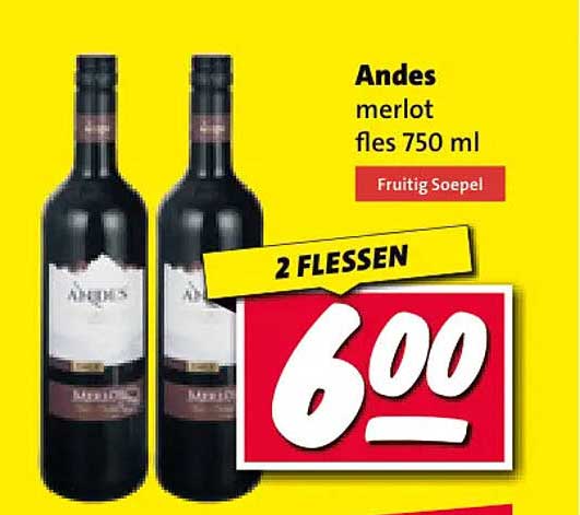 Andes merlot fles 750 ml Fruitig Soepel 2 FLESSEN
