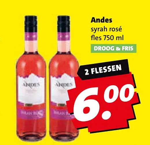 Andes syrah rosé fles 750 ml DROOG & FRIS 2 FLESSEN