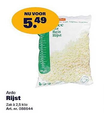 Ardo Rijst Zak à 2,5 kilo