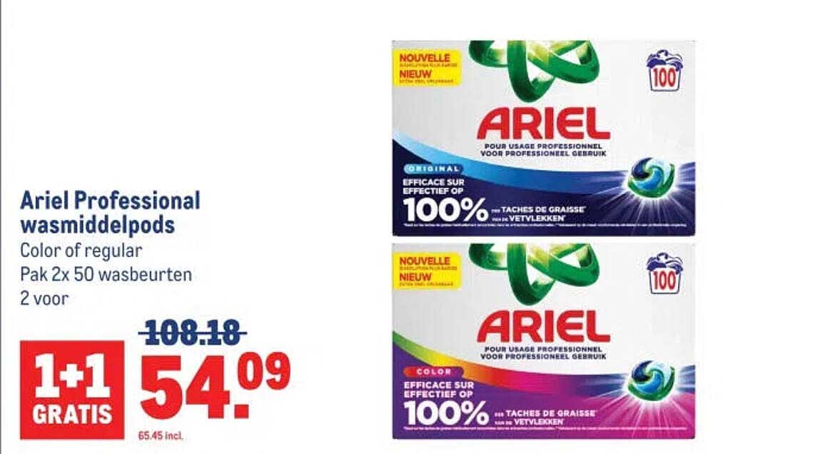 Ariel Professional wasmiddelpods Color of regular Pak 2x 50 wasbeurten 2 voor 1+1 GRATIS