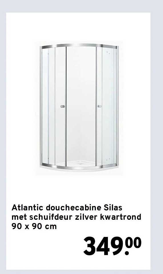 Atlantic douchecabine Silas met schuifdeur zilver kwart rond 90 x 90 cm
