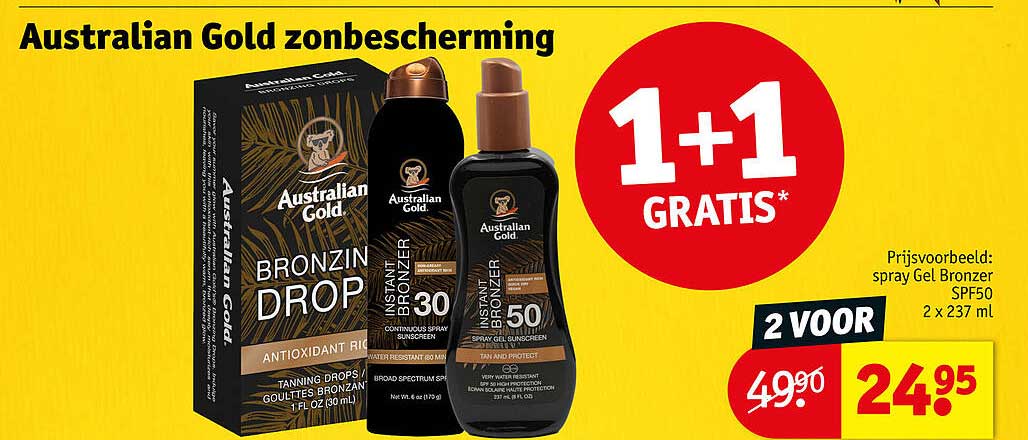 Australian Gold zonbescherming 1+1 GRATIS*