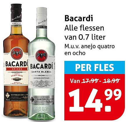Bacardi Alle flessen van 0.7 liter M.u.v. anejo quatro en ocho PER FLES