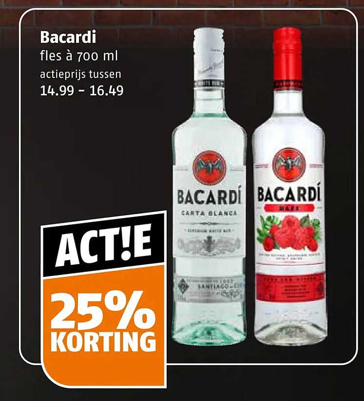 Bacardi fles à 700 ml ACT!E 25% KORTING