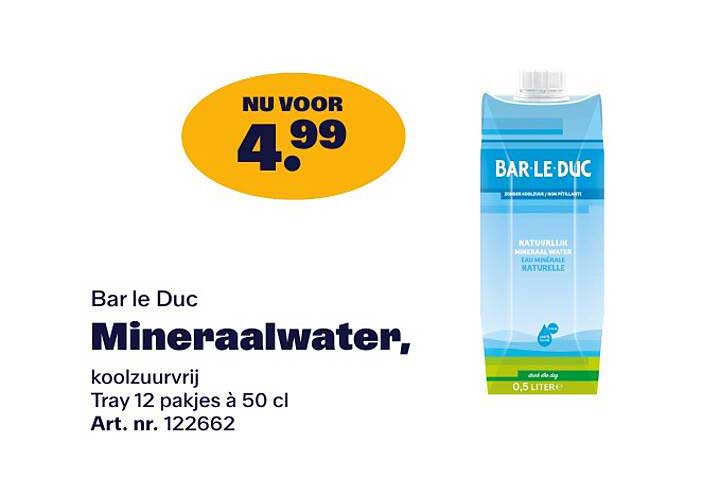 Bar le Duc Mineraalwater, koolzuurvrij Tray 12 pakjes à 50 cl
