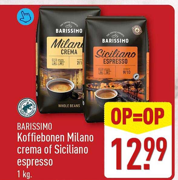 BARISSIMO Koffiebonen Milano crema of Siciliano espresso 1 kg. OP=OP