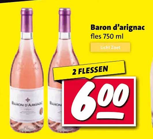 Baron d' arignac fles 750 ml Licht Zoet 2 FLESSEN