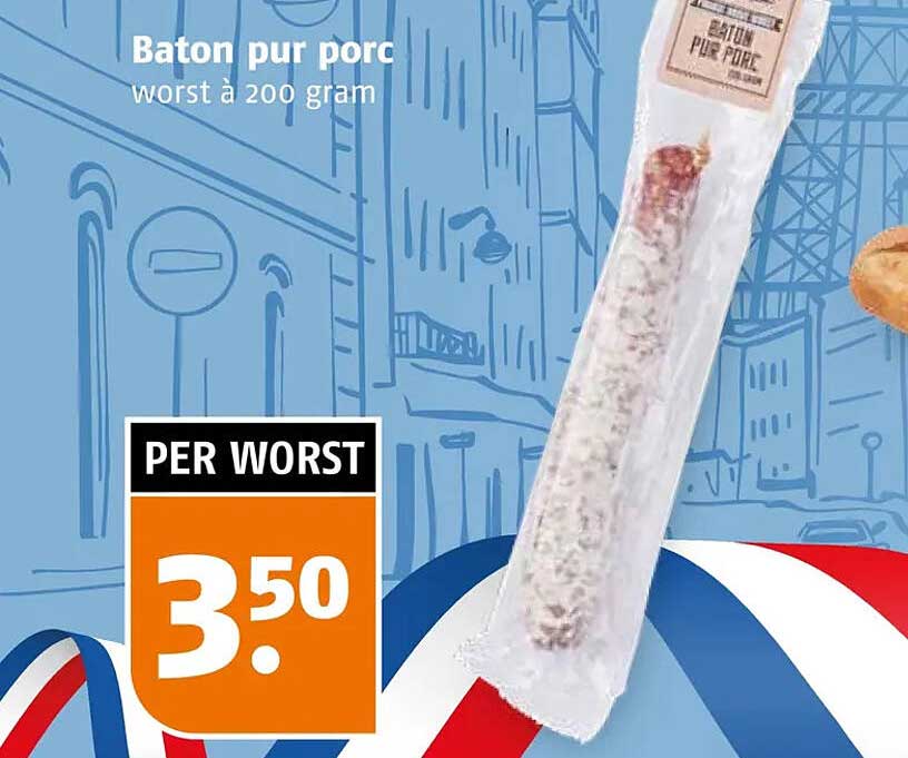 Baton pur porc worst à 200 gram PER WORST