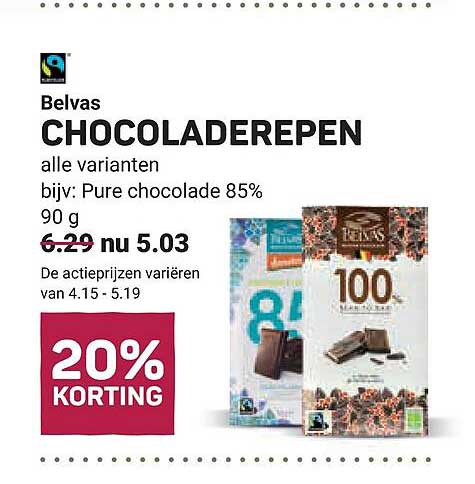Belvas CHOCOLADEREPEN alle varianten bijv: Pure chocolade 85% 20% KORTING