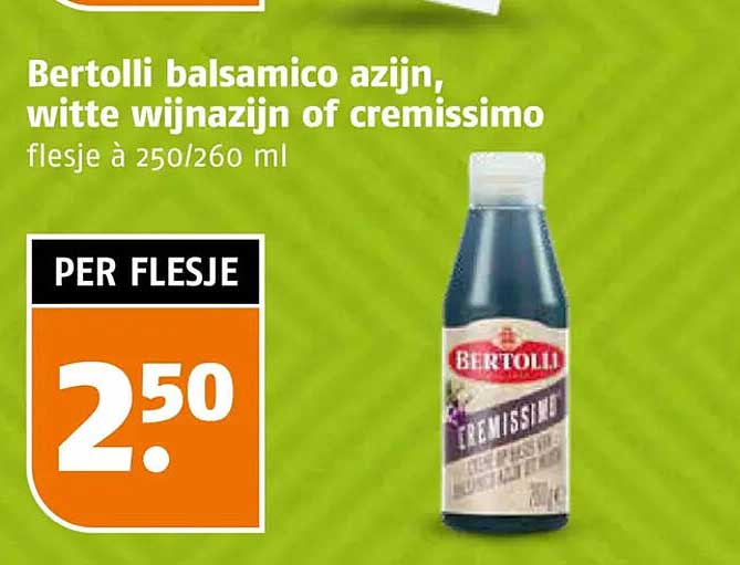 Bertolli balsamico azijn, witte wijnazijn of cremissimo flesje à 250/260 ml