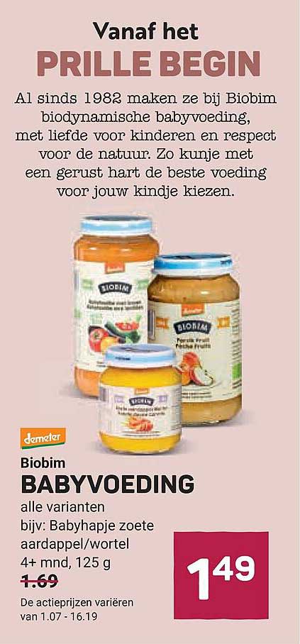Biobim BABYVOEDING alle varianten bijv: Babyhapje zoete aardappel/wortel 4+ mnd, 125 g
