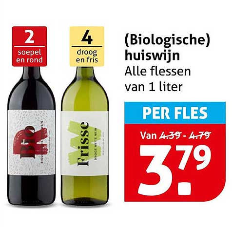 (Biologische) huiswijn Alle flessen van 1 liter PER FLES