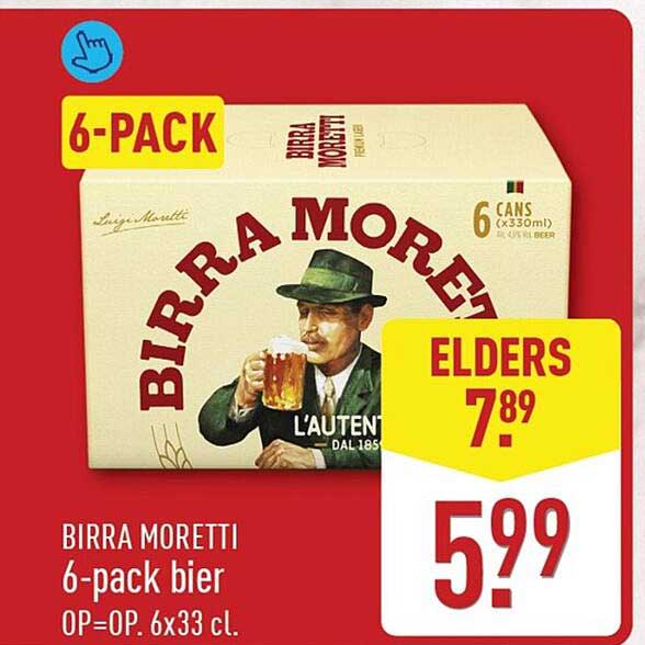BIRRA MORETTI 6-pack bier OP=OP. 6x33 cl.