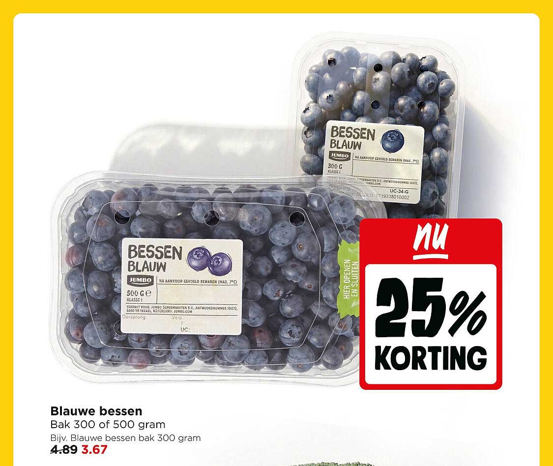 Blauwe bessen Bak 300 of 500 gram 25% korting