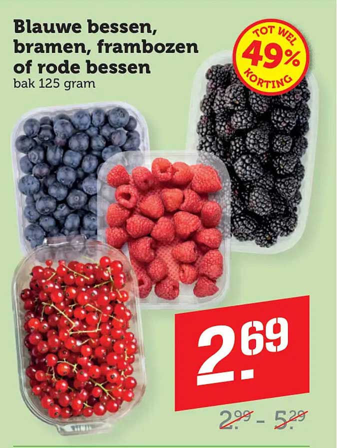 Blauwe bessen, bramen, frambozen of rode bessen bak 125 gram