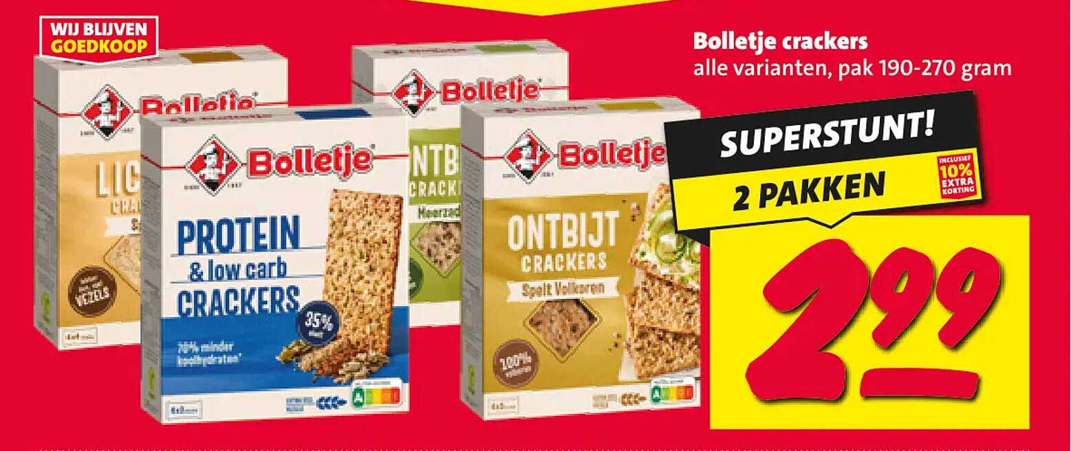 Bolletje crackers alle varianten, pak 190-270 gram SUPERSTUNT! 2 PAKKEN