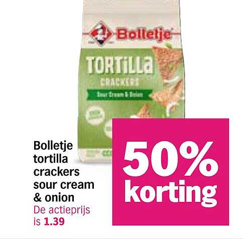 Bolletje tortilla crackers sour cream & onion 50% korting