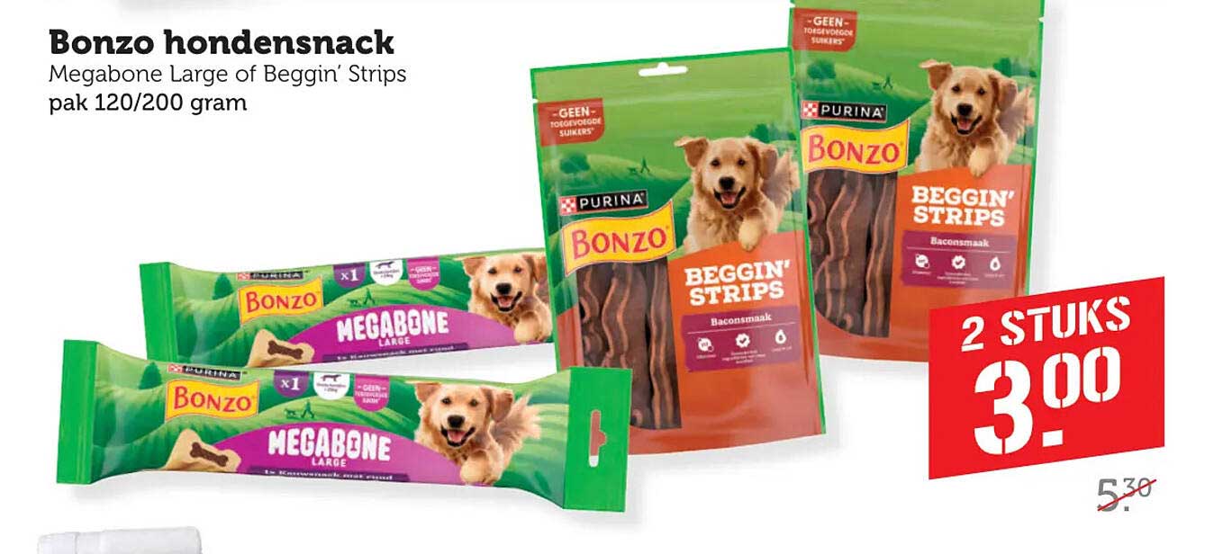 Bonzo hondensnack Megabone Large of Beggin’ Strips pak 120/200 gram