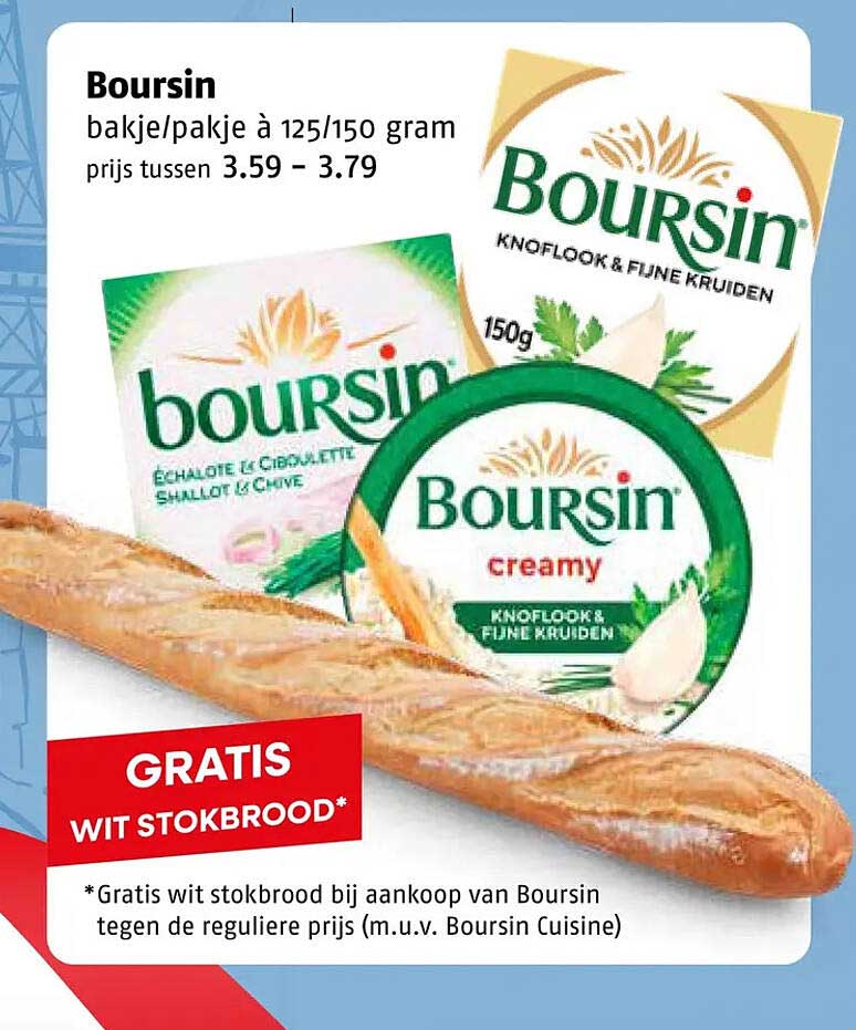 Boursin bakje/pakje à 125/150 gram GRATIS WIT STOKBROOD*