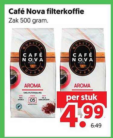 Café Nova filterkoffie Zak 500 gram.