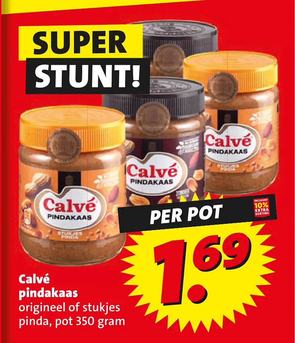 Calvé pindakaas origineel of stukjes pinda, pot 350 gram