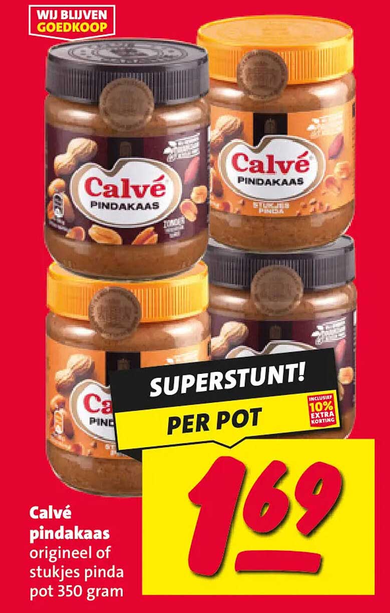 Calvé pindakaas origineel of stukjes pinda pot 350 gram
