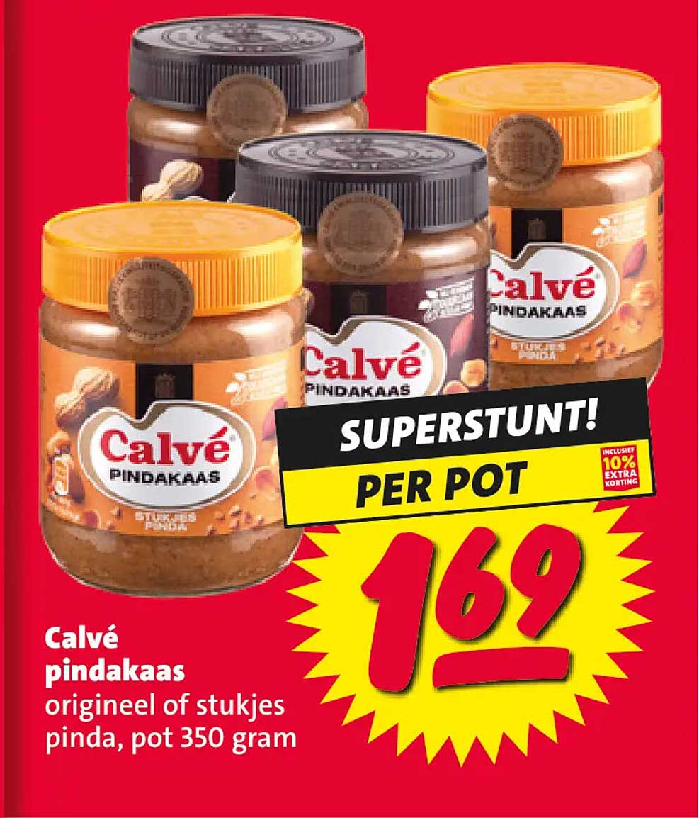 Calvé pindakaas origineel of stukjes pinda, pot 350 gram SUPERSTUNT! PER POT