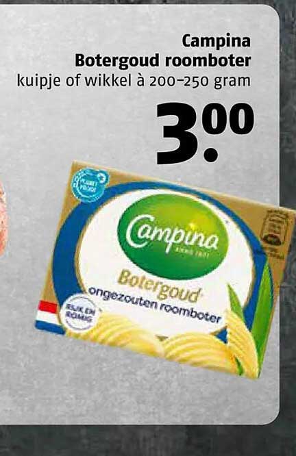 Campina Botergoud roomboter kuipje of wikkel à 200-250 gram