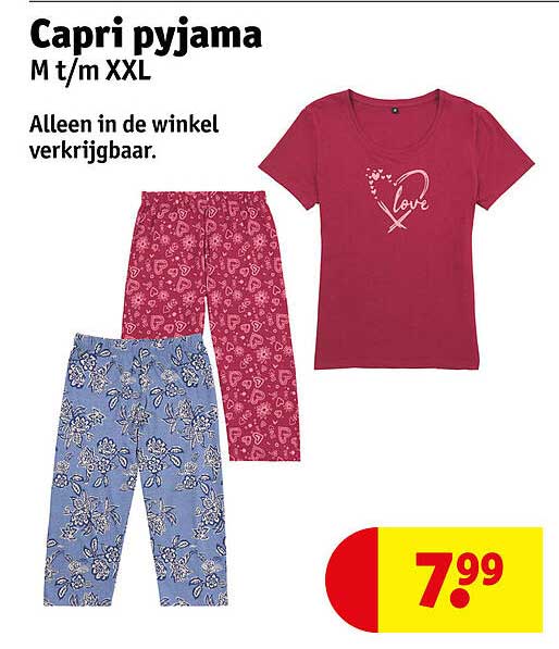 Capri pyjama M t/m XXL Alleen in de winkel verkrijgbaar.