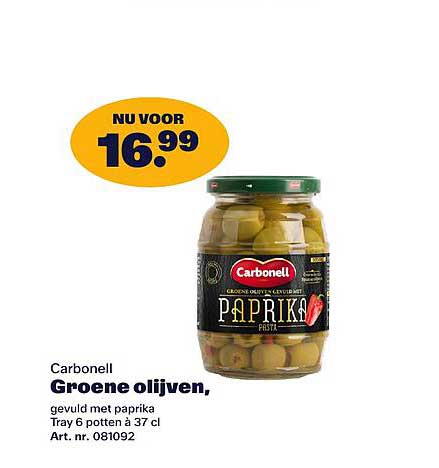 Carbonell Groene olijven, gevuld met paprika