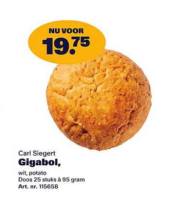 Carl Siegert Gigabol, wit, potato Doos 25 stuks à 95 gram Art. nr. 115658