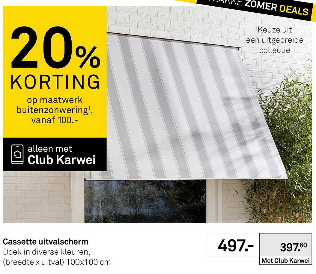 Cassette uitvalscherm 20% korting op maatwerk buitenzonwering vanaf 100.-