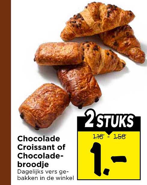 Chocolade Croissant of Chocolade-broodje 2 stuks