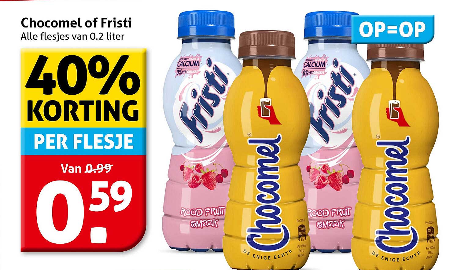 Chocomel of Fristi Alle flesjes van 0.2 liter 40% KORTING PER FLESJE