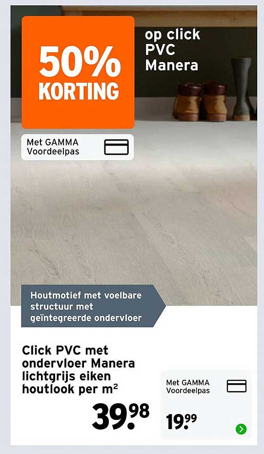 Click PVC met ondervloer Manera lichtgrijs eiken houtlook per m² 50% KORTING